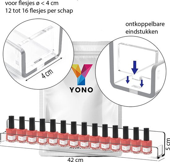 YONO Nagellak Display - Wand Rek Houder en Organizer - Gel Polish Opbergen - Transparant - 8 Stuks