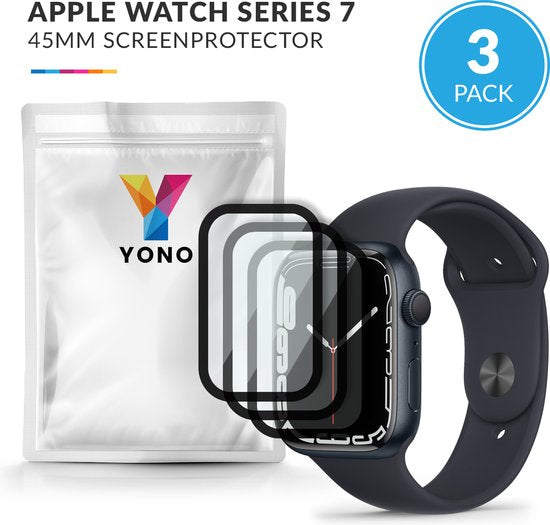 Screen protector geschikt voor Apple Watch Series 7 / 8 - 45mm - Curved Edges - Volledige Scherm Bescherming - 3-Pack