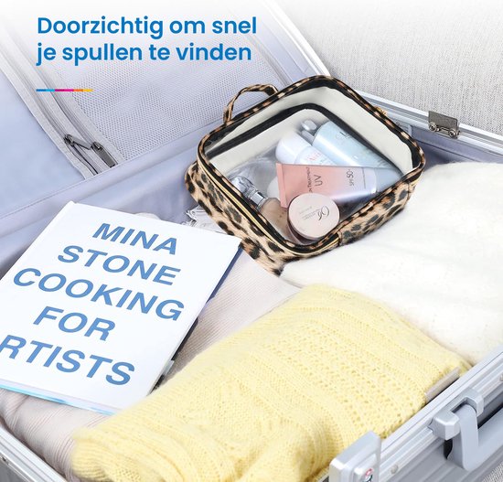 YONO Reis Toilettas Set voor Toiletartikelen – Transparante Travel Organizer Bag 2-Pack - Luipaard