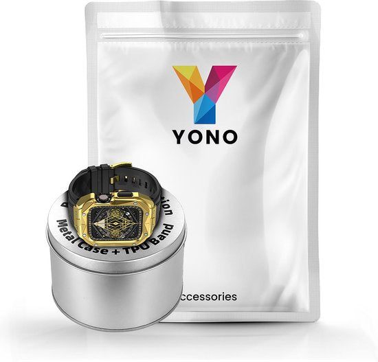 YONO Luxe Band geschikt voor Apple Watch Series 44 / 45 mm - RVS Horlogebandje - Stainless Steel met Siliconen Strap - Goud