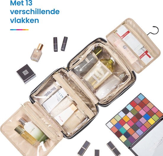 YONO Toilettas Dames XL - Travel Organizer met Haak - Make Up / Cosmetica / Beauty Tas - Zwart