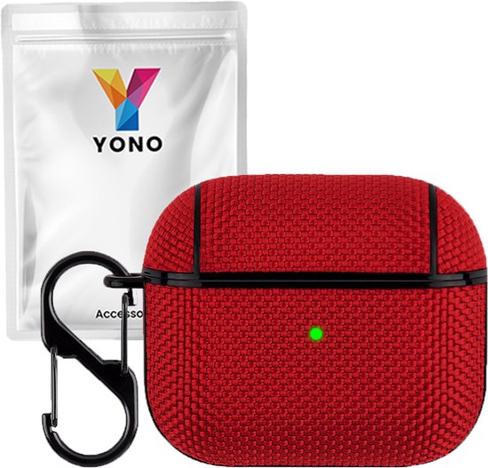 YONO Hoesje geschikt voor Apple Airpods 3 - Nylon Hard Case met Clip - Rood