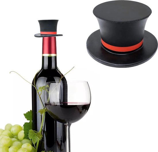 Wijnstopper Hoed - Wijnstop Grappig - Flessenstop - Wijndop - Flesafsluiter - Zwart