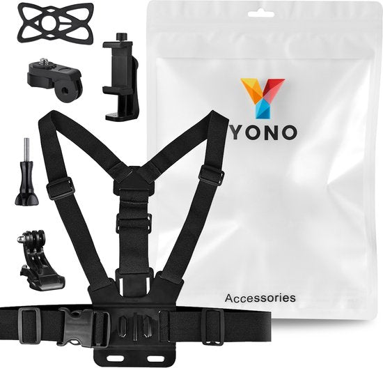 YONO Borstriem voor Telefoon - Chest Mount Smartphone Camera - Borstharnas geschikt voor GoPro - Borstband Stabalisator Strap - Zwart
