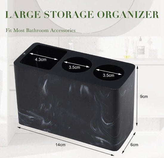 YONO Tandenborstelhouder Vrijstaand - Houder Tandenborstel - Scheermesje - Electrische - Opzetstukjes - Bakje Badkamer Organizer - Marmer Zwart