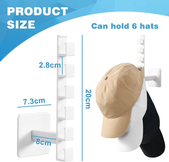YONO Cap Rack Zelfklevend - Petten Houder - Rek - Opbergen - Pethouder Kapstok - Wit