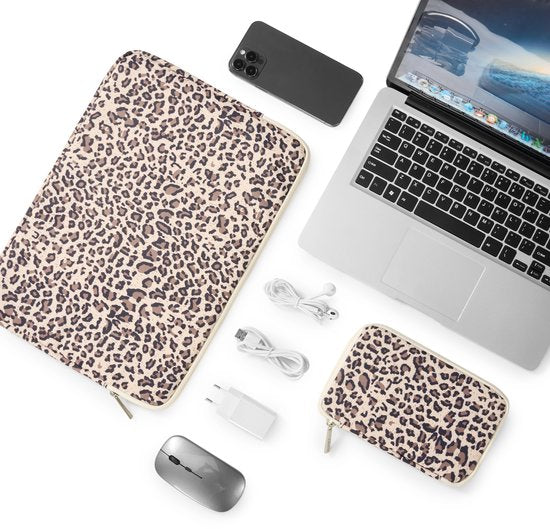 YONO Laptophoes 15 Inch – 14 Inch - Laptop Sleeve inclusief Etui Hoesje – Waterafstotende Laptoptas - Luipaard