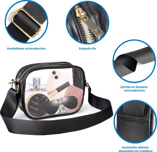 YONO Crossbody Tas Doorzichtig - Sling Bag - Schoudertas geschikt voor Festival / Reizen / Vakantie - Dames en Heren – Zwart