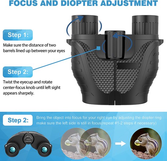 YONO Verrekijker voor Volwassene 10x25 - Compact en Waterdicht - Met Nekkoord en Draagtas - Zwart