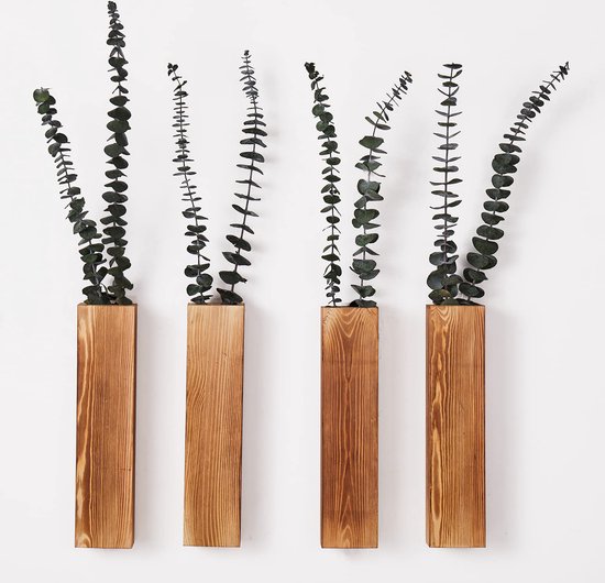 YONO Wandvaas Binnen - 4 Stuks - Hout - Muurvaas - Wandpot - Bloempot Muur