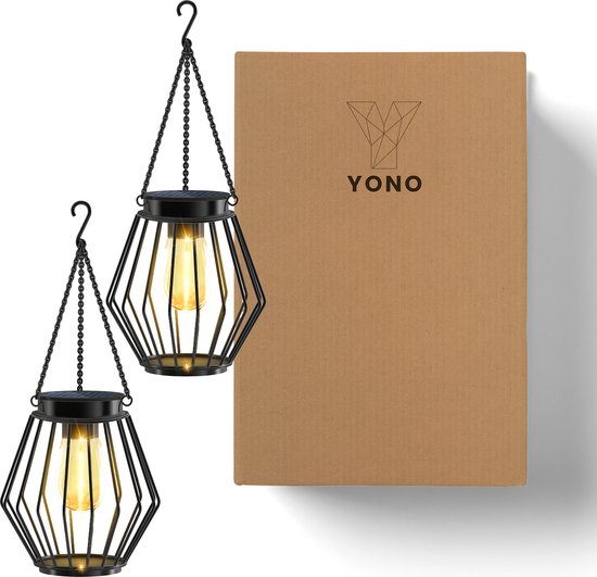 YONO Solar Lantaarns voor Buiten - Tuinverlichting op Zonne Energie - Tuin Lamp Lantaarn Hangend - Warm Wit - 2 Stuks