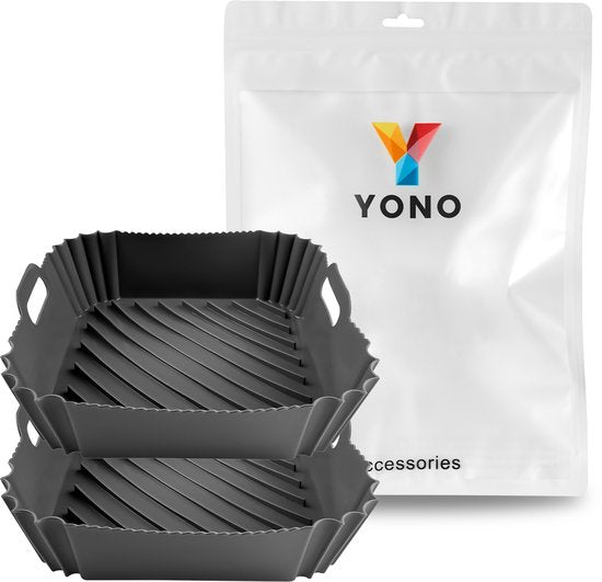 YONO Airfryer Bakjes - Vierkant Siliconen Mandje 20cm - Rechthoekig Bakpapier Accessoires - Zwart - 2 Stuks