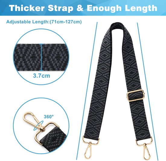 Bandoulière pour sac YONO - Bandoulière réglable - Zwart