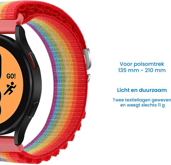YONO Nylon Loop Bandje 20mm - Horlogebandje geschikt voor Samsung Galaxy Watch 7/6/5 / Pro / 4 / 3 / Active 2 - Polar Ignite / Unite – Huawei - Regenboog