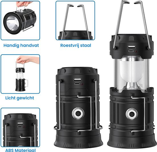 YONO LED Lantaarn Oplaadbaar - Camping Lamp - Kampeerlamp - Tentlamp - Windlicht - 1 Stuk