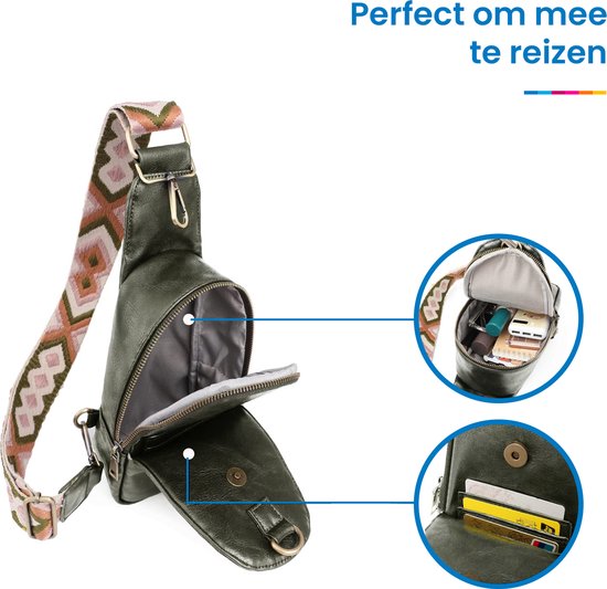 YONO Crossbody Tas Azteca Design - Sling Bag - Schoudertas - Anti Diefstal Rugzak - Dames - Donkergroen