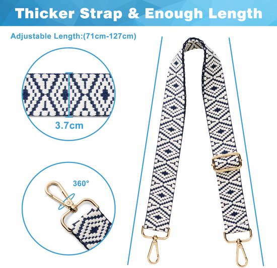 YONO Tassenriem Schouderriem - Schouderband voor Tas - Verstelbaar - Bag Strap Crossbody - Donkerblauw