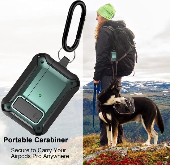 YONO Hoesje geschikt voor Airpods Pro 1 / 2 - Armor Case met Lock - Groen