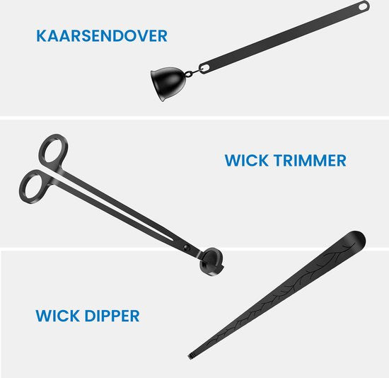 YONO Kaarsendover Set - Candle Snuffer - Wick Trimmer - Dipper - Kaarsdover - Zwart
