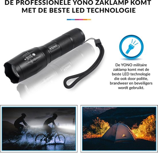 YONO Militaire Zaklamp LED Oplaadbaar - Inclusief Batterij en Oplader – Waterbestendige Zaklantaarn