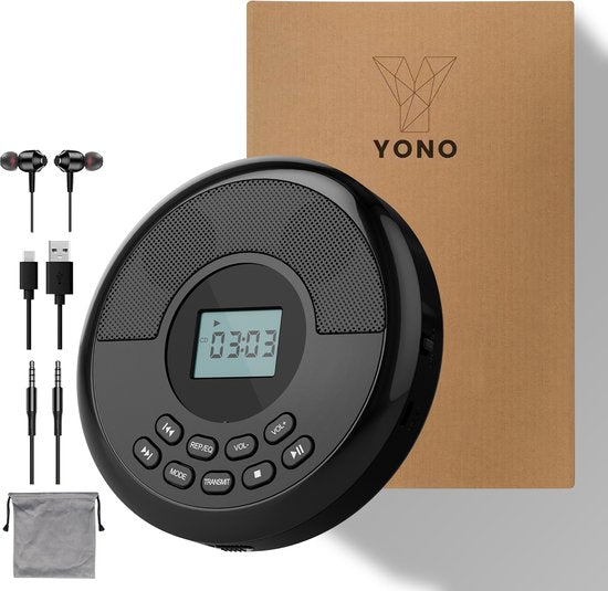 YONO Discman Bluetooth - Draagbare CD Speler - Portable met Oortjes - MP3 - Zwart