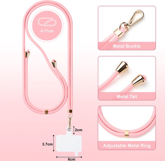 YONO Telefoonkoord Universeel - Nylon Telefoon Ketting Verstelbaar - Lichtroze