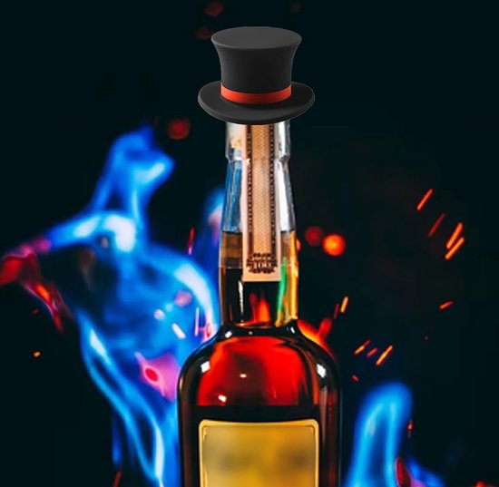 Wijnstopper Hoed - Wijnstop Grappig - Flessenstop - Wijndop - Flesafsluiter - Zwart