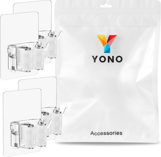 YONO Bezemhouder Ophangsysteem Zelfklevend - Bezem Houder met Haak - Haakjes 4 Stuks - Klem voor Stelen en Borstels - Plakhaakjes - Wandhaakjes - Tuingereedschap - Transparant