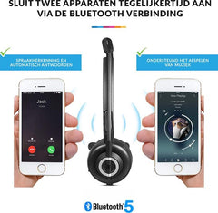 YONO Professionele Headset met Microfoon – Bluetooth Office Koptelefoon Draadloos met Laadstation - voor Laptop / Telefoon / PC – Zwart