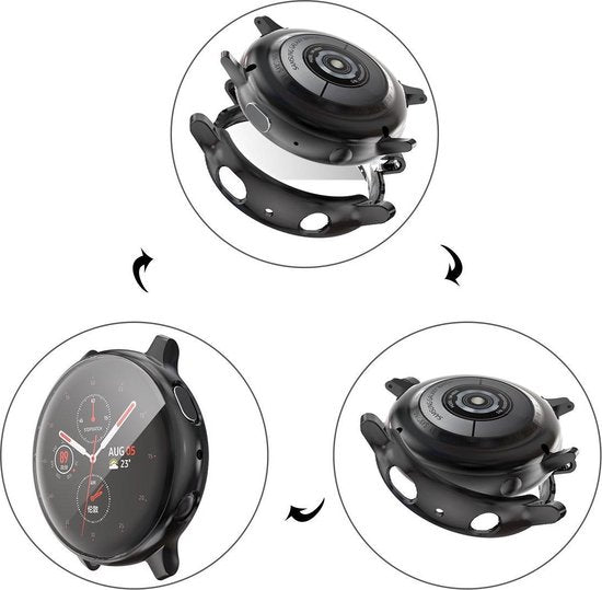 YONO Full Cover Bumper geschikt voor Samsung Galaxy Watch Active 2 44mm – Siliconen Case Screenprotector Hoesje – Zwart