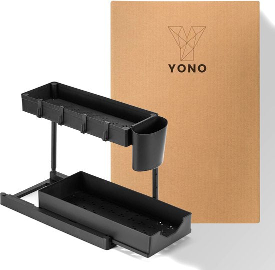 YONO Gootsteenkast Organizer Uitschuifbaar - Hoogte Verstelbaar - Keukenkast Rek - Gootsteenrek - Zwart