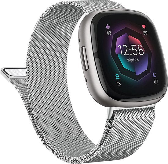 YONO Milanees Bandje geschikt voor Fitbit Versa 4 / Sense 2 – Zilver – Small