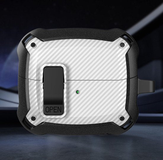 YONO Armor Hard Case geschikt voor Samsung Galaxy Buds 3 - 3 Pro - Hoesje met Lock - Carbon Design - Wit