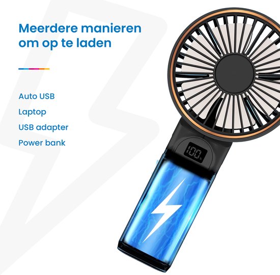 YONO Handventilator - Draagbare Ventilator Oplaadbaar - Tafelventilator Draadloos - Mini Fan - 6 Standen - Zwart