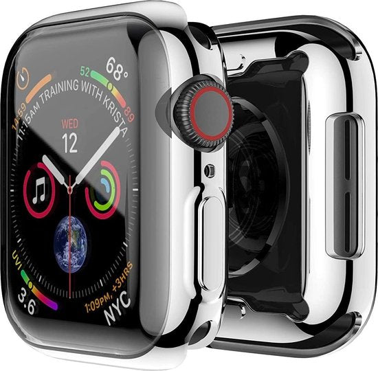 Bumper geschikt voor Apple Watch 40mm series 4/5/6 – Siliconen Case Screenprotector Hoesje – Zilver