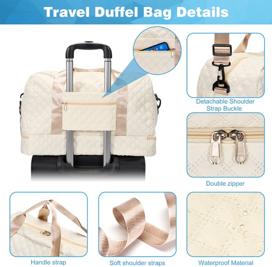 YONO Reistas Handbagage - Weekendtas 50x30x25 - Duffel Bag - Dames - Heren - Beige Champagne