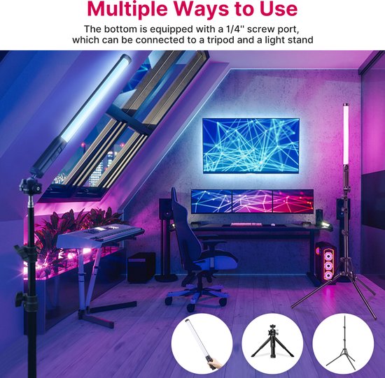 Ulanzi VL119 RGB Tube Light XL met handvat - 50 cm - Stream lamp - RGB lightpainting - 2.000 mAh batterij - 20 lichtscenes - Zwart