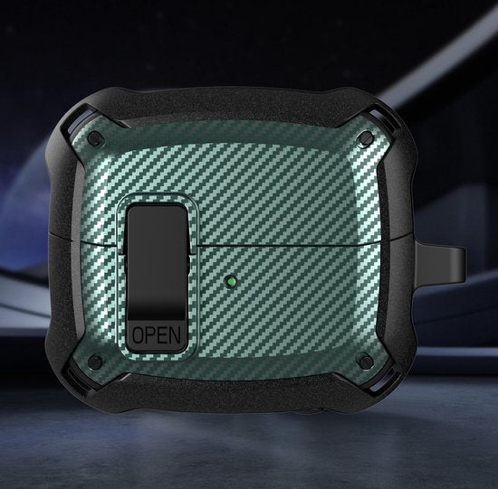 YONO Armor Hard Case geschikt voor Samsung Galaxy Buds 3 - 3 Pro - Hoesje met Lock - Carbon Design - Donkergroen