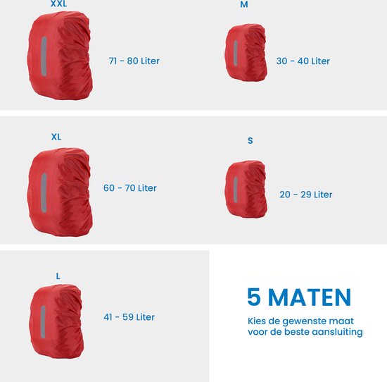 YONO Regenhoes Rugzak Waterdicht - Backpack Hoes - Reflecterend - 20 tot 29 Liter - Rood - S