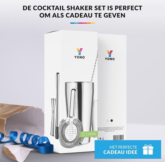YONO Premium Cocktailshaker Set 10-Delig - RVS 800ml met Bar Cocktail Accessoires - Zilver