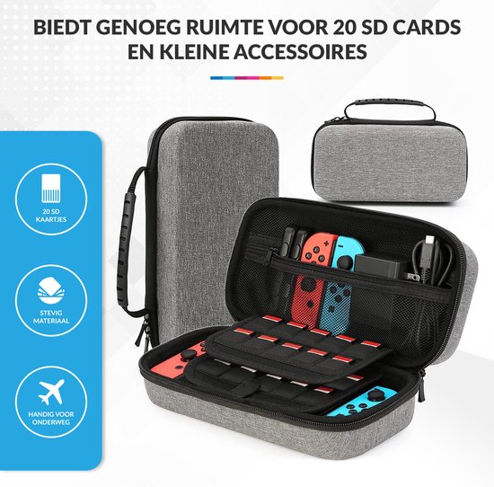 YONO Hard Case Medium geschikt voor Nintendo Switch / Oled - Koffer Opbergtas voor Joy Con en Accessoires - Grijs
