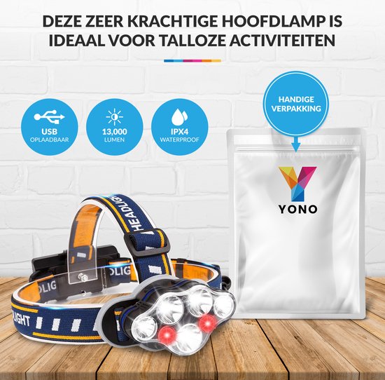 Hoofdlamp LED Oplaadbaar – Waterbestendig – 7 Hoofd Koplampen – Camping - Reis - Fiets - Verstelbaar