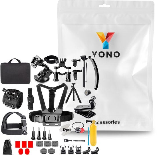 YONO Accessoires Set 50in1 geschikt voor GoPro Hero 13 12 11 10 - DJI Osmo - Insta360 - Chest Mount - Stick - Tas - Hoofdband