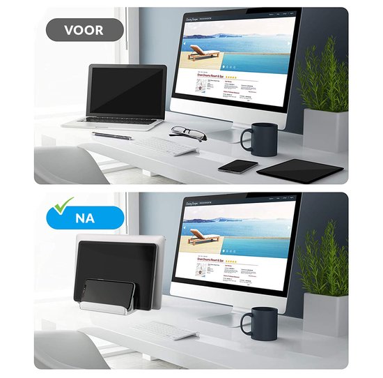 YONO Aluminium Laptop Standaard Verticaal XL – Verticale Houder voor Bureau / Tablet / Telefoon / Macbook - Zilver