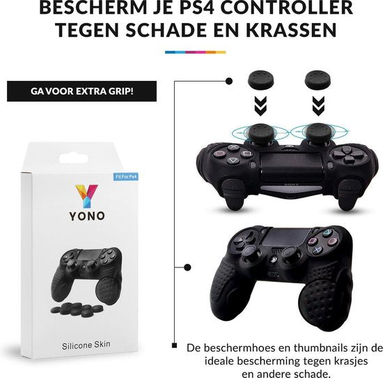 YONO Hoesje geschikt voor PS4 Controller – Skin met Thumb Grip – Zwart