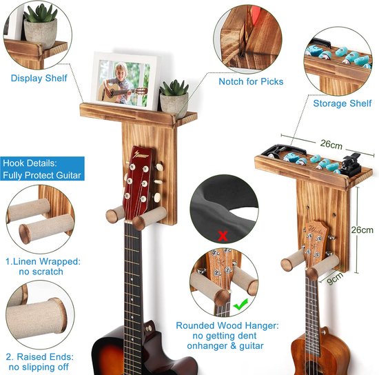 YONO Gitaar Muurbeugel met Plankje - Wandbeugel - Wandsteun Beugel - Muur Houder - Accessoires - Hout