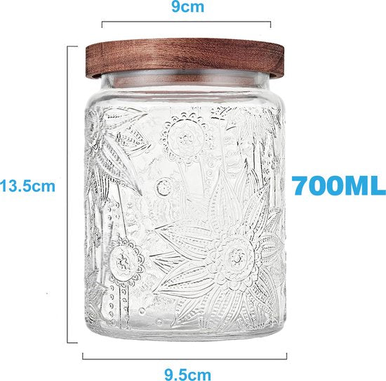 YONO Glazen Pot met Houten Deksel - 700ml - Voorraadpot Glas - Snoeppot - Voorraadpotten