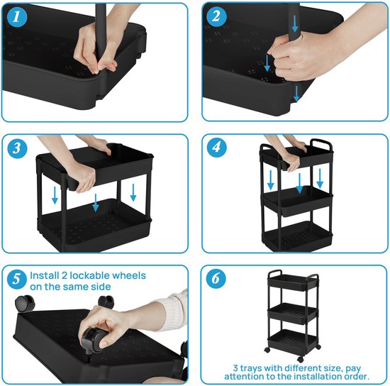 YONO keukentrolley op Wieltjes - Keuken Trolley op Wielen - Opberg Kar Organizer - Zwart