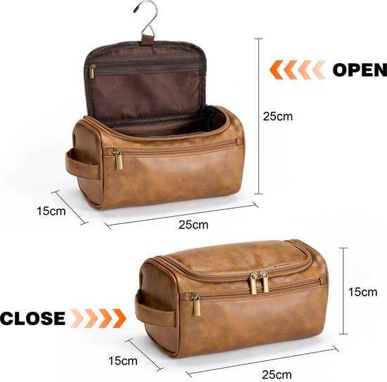 YONO Toilettas Heren - Toiletzak met Haak - Kunstleer - Travel Organizer Mannen - Bruin
