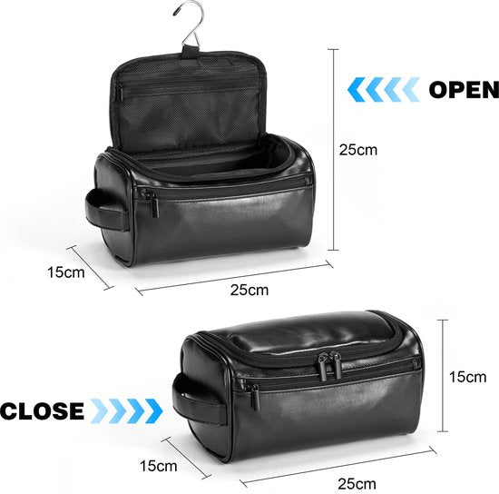 YONO Toilettas Heren - Toiletzak met Haak - Kunstleer - Travel Organizer Mannen - Zwart